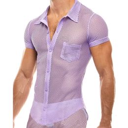 Herren Kurzes Set Mesh Sexy Anzug Top und Hosen zweiteilige Sets Ropa Para Hombre Outfit für Männer 240426