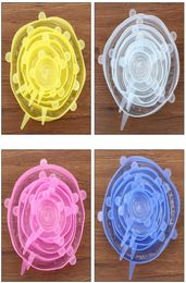 6 Pcs One Set Grade Fresh Keeping Silicone Stretch Suction Pot Lids Food Wrap Seal Lid Pan Cover Kitchen Tools Accessories 4 Color2073287