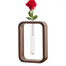 Vases Glass Test Tube Vase Wooden Frame Plant Terrarium Transprent Holder Flower Stand Lover Gifts