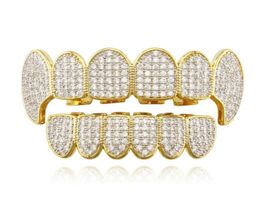 Factory Bottom Gold Teeth Grillz Hip Hop Teeth Grillz Shining Bling CZ Iced Out Men Cool Mouth Accessory US Rapper Body Jewelry3214450566