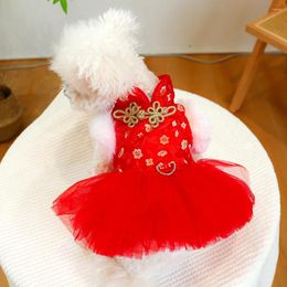 Dog Apparel Pet Traditional Chinese Clothing Autumn Winter Sweet Dress Small Fashion Desinger Skirt Cat Sweater Puppy Harness Yorkshire