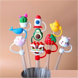 Drinkware Lid Cartoon Sile St Plug Reusable Drinking Dust Cap Er Cup Accessories Drop Delivery Home Garden Kitchen Dining Bar Dhg1U