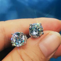 Vecalon Handmade 4 claws earring 3ct Dianond 925 Sterling silver Engagement wedding Stud Earrings for women men 206r