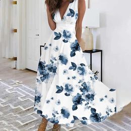 Basic Casual Dresses L XL Floral Summer Dress for Women Clothing 2024 Bohemian Loose Beach Sundress Midi Skirt Female Holiday Maxi Dress Vestido Robe T240505