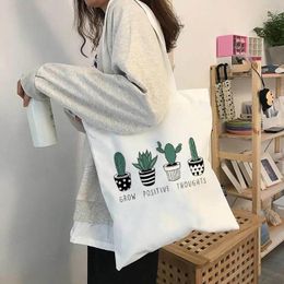 Shoulder Bags Korea Ulzzang Plant Cute Female Canvas Bag Casual Women Large Capacity Cartoon Vintage Ins Shopper
