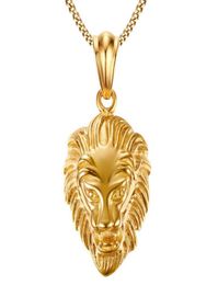 Cheap 18K Gold Plated Vintage Mens Stainless Steel Lion Head Rhinestone Pendant Necklace Dropship7707611