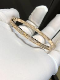 Womens bracelet gold torque bangle Double row diamond luxury Jewellery width 5MM hidden inlay process High fade resistant bracelets designer for women Bijouxq2