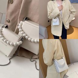 Shoulder Bags Mini Pearl Design Crossbody For Women 2024 Summer Simple Box Shape Handbags Female Travel Cross Body Bag