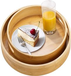 Bamboo Round Serving Tray Wood Tray with Handles Natural Wooden Tray for Ottoman Kitchen Coffee Table7224392