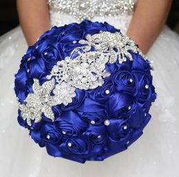 Sapphire Blue Bridal Bouquet Silk Bride Bridal Wedding Bouquet Bridesmaid Royal Blue Fabric Rose Customizable Diamond Bouquet990638669375