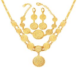 Women 18K Gold Plated Muslim Symbol Coin Beaded Necklace Bracelet Earrings Set Necklace Earring Bracelet Set2512441