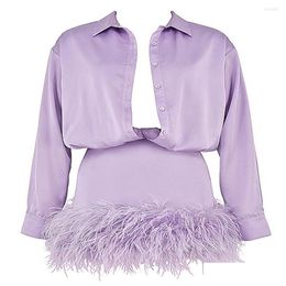 Basic Casual Dresses Y Patchwork Feathers Shirt Dress For Women Lapel Long Sleeve Gathered Waist Short Mini A Line Female Spring239X D Dhufm