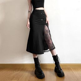 Skirts Gothic High Waist Bodycon Mid Y2K Women Retro Lace Patchwork Slit E-Girl Punk Ruffles Casual Fishtail