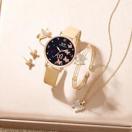 Wristwatches 6pcs Ladies Fashion Casual Star Butterfly Digital Belt Quartz Watch Full Of Diamond Earrings Necklace Ring Bracelet Gift Set