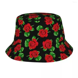 Berets Red Beautiful Rose Bucket Hat Flower Plant Hawaii Fisherman Caps For Men Women Vintage Beach Travel Sun Hats