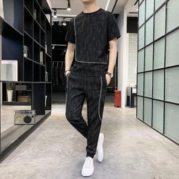 Men's Tracksuits Top Pants Sets For Men Cool High Quality Male T Shirt Summer Loose Original Brands Novelty In Nylon Korean Style No Logo