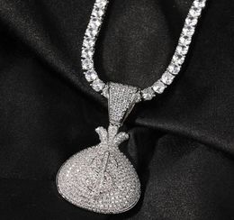 Pendant Necklaces Hip Hop 3A CZ Stone Paved Bling Iced Out Solid Dollars Money Bag Pendants Necklace For Men Rapper Jewelry Gift4015464