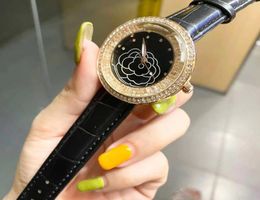 Brand Watches Women Girl Crystal Flower Style Leather Strap Quartz Wrist Watch CHA629248580