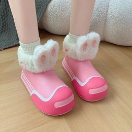 Boots Winter Plush Keep Warm Women's Snow 2024 Cute Cartoon Girl Casual Shoes Waterproof Non-slip Thick-soled Rain