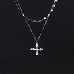 Pendants Fine Female Cross Crystal Pure S925 Silver Chains Necklaces Shiny Choker Fashion Jewelry Gifts For Women