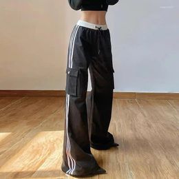Women's Pants KOXINVES Black Stripe Trousers 2024 Spring Drawstring Fashion Casual High Waist Leggings Straight WS1135