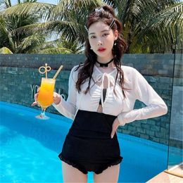 Women's Swimwear 11UE Women Summer 1 Piece Swimwears With Long Sleeves Crop Top Tummy Control Ruched Bathing Suit For Vacations