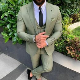 Men's Suits Fashion Light Green Men Business Suit Groom Groomsman Prom Wedding Party Formal Occasion Tuxedos 3 Piece Set Jacket Vest Pants