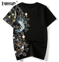 Print Japan Embroidery TShirt Koi Fish White Tops Tees Summer Harajuku Men Hip Hop Tshirt Streetwear6550716