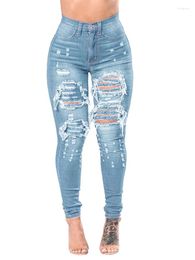 Women's Jeans Womens Stretch Skinny Ripped Hole Washed Denim Mom Female Slim Jeggings High Waist Pencil Y2k Pants Trousers