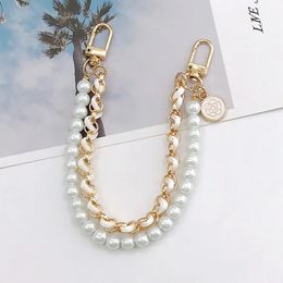 26cm Pearls Chain Strap For Handbag Fashion Accessories Handbags Handles Imitation Pearl Bag Metal Chains 240429