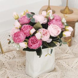 Decorative Flowers Artificial Peony Bride Bouquet Silk Vase For Home Decor Fake Plants Garden Wedding Arrangements Crafts