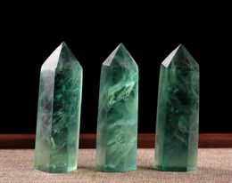 Natural Rough Stone Arts Ornaments Green Fluorite Mineral Healing wands Reiki Hexagonal Ability Quartz Column Colour Fluorited pill6417170