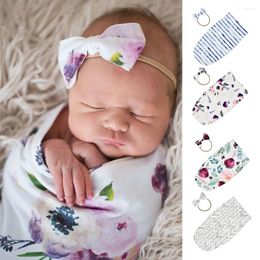 Blankets 0-3Month Baby Swaddle Sack Infant Born Muslin Toddler With Matching Bow Hairband Sleeping Bags