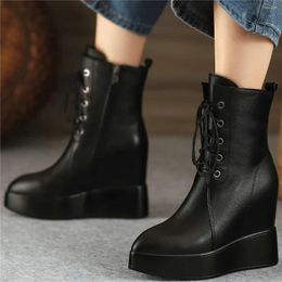 Boots Platform Pumps Shoes Women Lace Up Genuine Leather Super High Heels Snow Female Pointed Toe Fashion Sneakers Casual