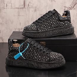 Luxurious Rhinestone Four Seasons Thick Sole Casual Shoes Lace Up Breathable Sneakers Walking Shoes 1A12
