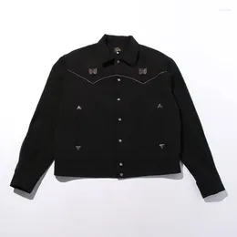 Men's Jackets Black Stripe Butterfly Embroidery Needle Jacket Mens Womens High Quality Streetwear AWGE NEEDLES Sports Outerwear