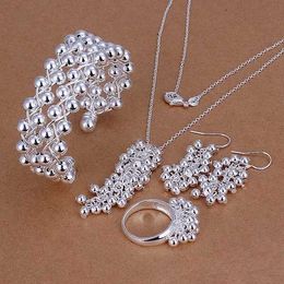 Düğün Mücevher Setleri Noel Hediye Kız Kadın Lady Boncuk Üzüm Küpe Yüzük Bilezik Kolye Moda Gümüş Renk Takımları S277 H240504