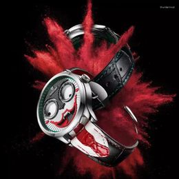 Wristwatches Fairwhale Classic Clown Watch Men Novelty Leather Strap Quartz Wristwatch Personalised Joker Face Round Male Clock Specials