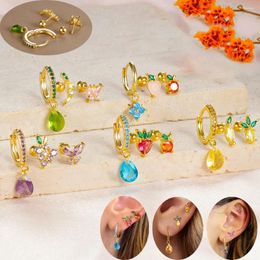 Hoop Earrings 3pcs Vintage Gold Colour Water Drop Earring Set For Women Girl Stainless Steel Geometric Fruit Stud Piercing Jewellery