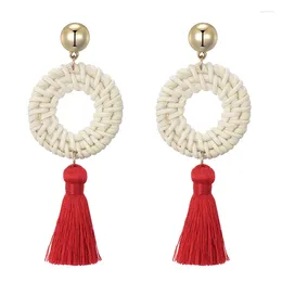 Dangle Earrings Rattan For Women Handmade Jewellery Straw Wicker Braid Tassel Drop Earings Lightweight Geometric Statement Earring