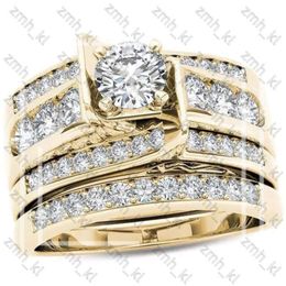 New Fashion Designer Jewellery Wedding Rings 2Pcs Bridal Set Elegant Crystal Engagement Ring Luxury Gold Colour Round Heart Zircon For Women Boho Jewellery 486