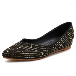 Casual Shoes Pointed Shallow Mouth Increased Single Women's Fall 2024 Rhinestone Slope Heel Comfortable Peas Flat
