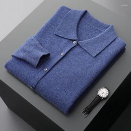 Men's Sweaters Wool Cardigan Spring Autumn Minimalist Style Men Clothing Long Sleeve Lapel Collar Neck Sweater Loose Knitting Casual Tops