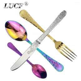 Dinnerware Sets Fantastic Oriental Style Embossed Flower Pattern 4 In 1Cutlery Set Stainless Steel Artistic Floral Utensils For Home