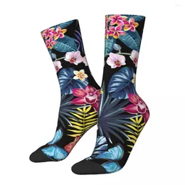 Women Socks Palm Leaves Stockings Female Jungle Flowers Print High Quality Leisure Autumn Outdoor Non Skid Printed Gift