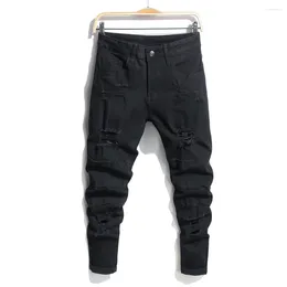 Men's Jeans Stylish Ripped Men Pencil Trousers Street Style Spring Hip Hop Holes Cotton Male Skinny Denim Pants