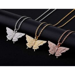 Women Fashion Hiphop Butterfly Pendant Necklaces Full Diamond Insect Pendants Brand Designer Mens Hip Hop Jewellery Gold 2dt9