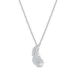 neckless for woman Swarovskis Jewellery Matching Version Large Mysterious Full Diamond Feather Necklace Female Swarovski Element Crystal Collar Chain Female