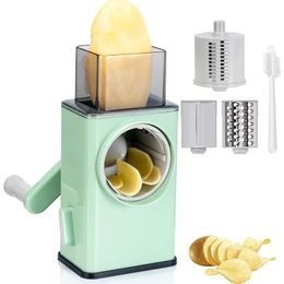 Rotary Vegatble Grater Manual Mandoline Slicer With 3 Drum Blades Kitchen Vegetable Cutter KC0447 240429