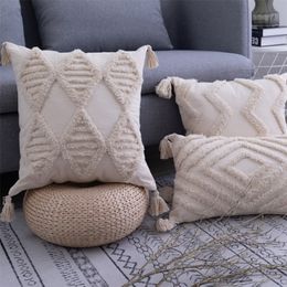 Bohemia Tassels Cushion Cover 45x 45cm 30x50cm Beige Pillow Cover Handmade Square boho living Room Bed RoomHome Decoration LJ201216 217p